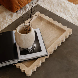 CoTheory Palazzo Large Scalloped Tray Beige Travertine