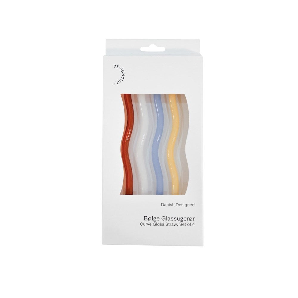 Curve Glass Straw, Mixed Mist/Lemon/White/Cinnamon (Set of 4)