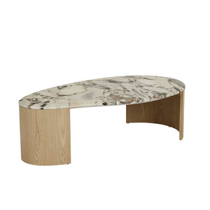 Oberon Curve Marble Coffee Table - Matt Ocean Marble - Natural Ash