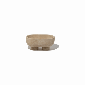 CoTheory The Muse Footed Oval Tray Large Beige Travertine