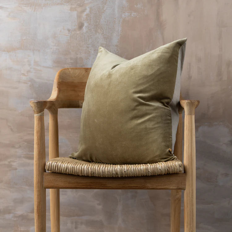 Linen/Velvet Cushion Square | Olive