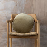 Linen/Velvet Round Cushion | Olive