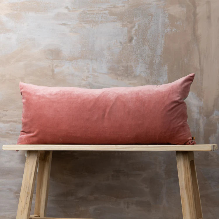SAARDE Linen/Velvet Bolster Cushion | Guava