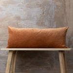 SAARDE Linen/Velvet Bolster Cushion | Terracotta