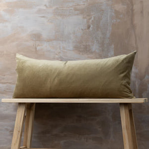 SAARDE Linen/Velvet Bolster Cushion | Olive