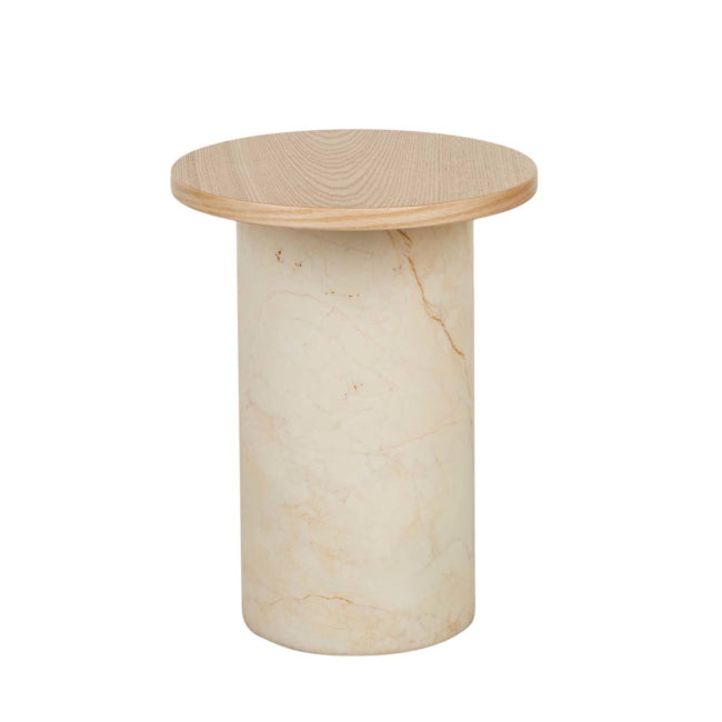 Pablo Marble Side Table - Natural Ash - Natural Brown Vein Marble