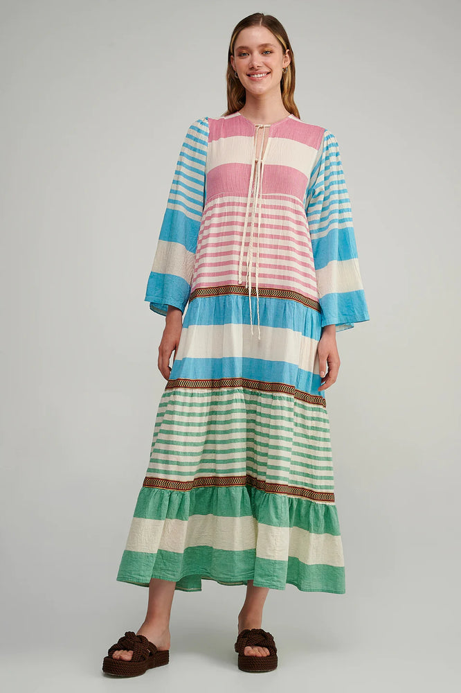 
            
                Load image into Gallery viewer, PEARL &amp;amp; CAVIAR STRIPES/MULTI  MAXI DRESS
            
        