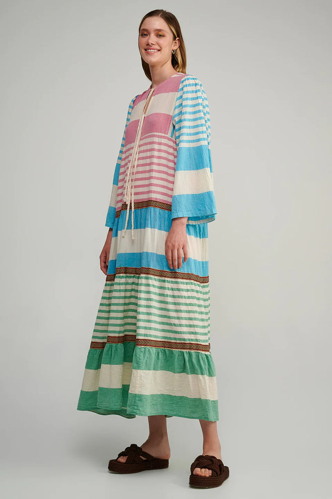 
            
                Load image into Gallery viewer, PEARL &amp;amp; CAVIAR STRIPES/MULTI  MAXI DRESS
            
        