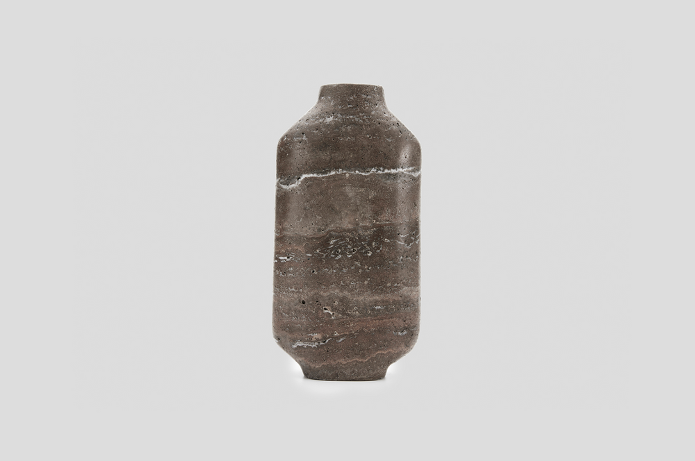 Celeste Vase Titanium Travertine Oblong