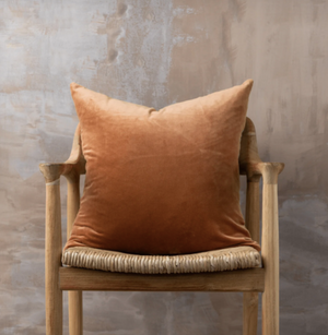 SAARDE Linen/Velvet Square Cushion | Terracotta