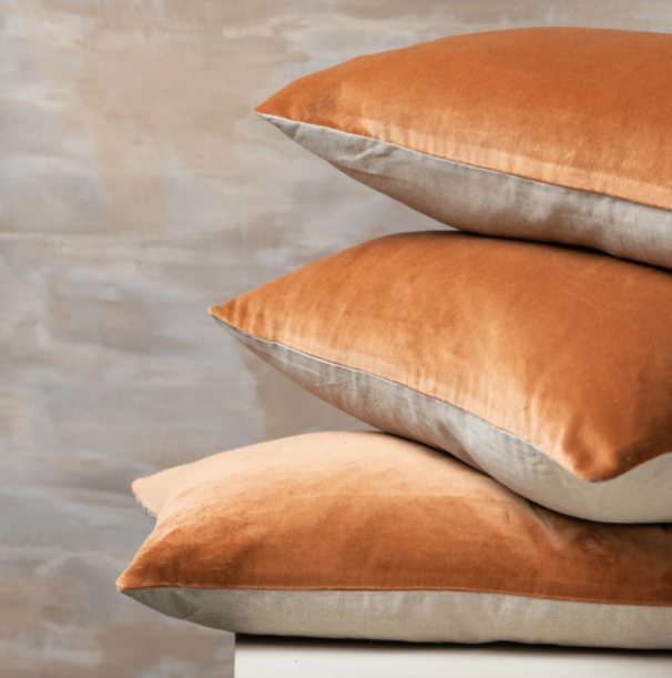 SAARDE Linen/Velvet Square Cushion | Terracotta