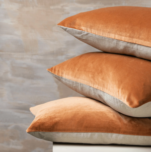 SAARDE Linen/Velvet Square Cushion | Terracotta