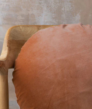 Linen/Velvet Round Cushion | Terracotta