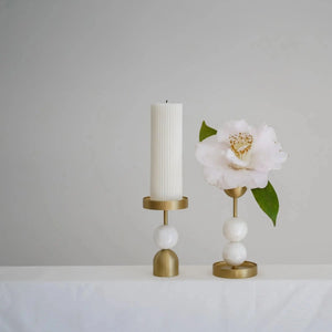 Beaded Fountain Brass Candle Holder - White Medium