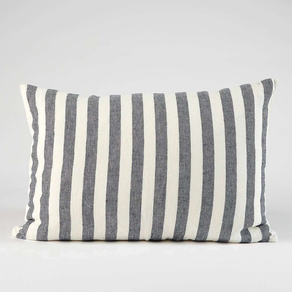 Santi Linen Cushion - White/Navy Stripe