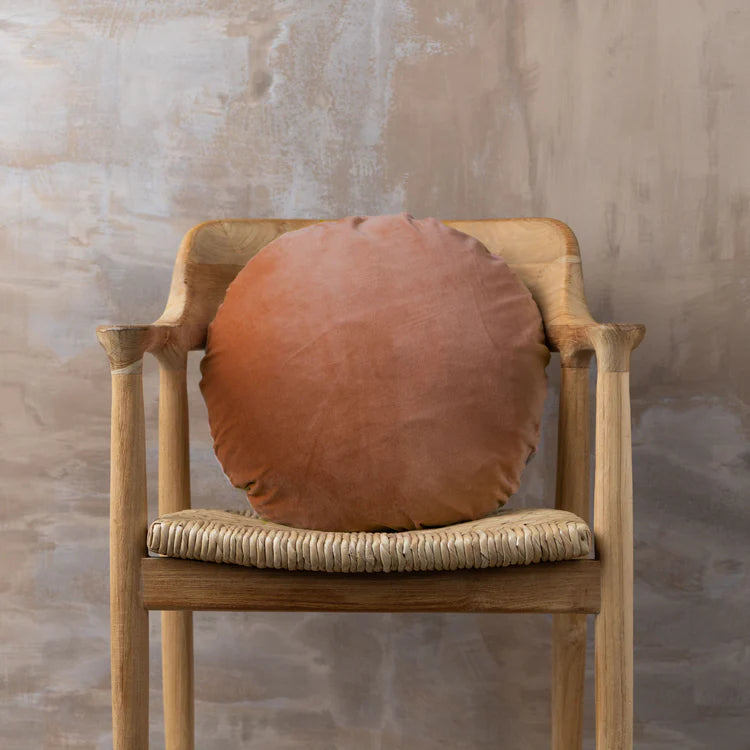 Linen/Velvet Round Cushion | Terracotta