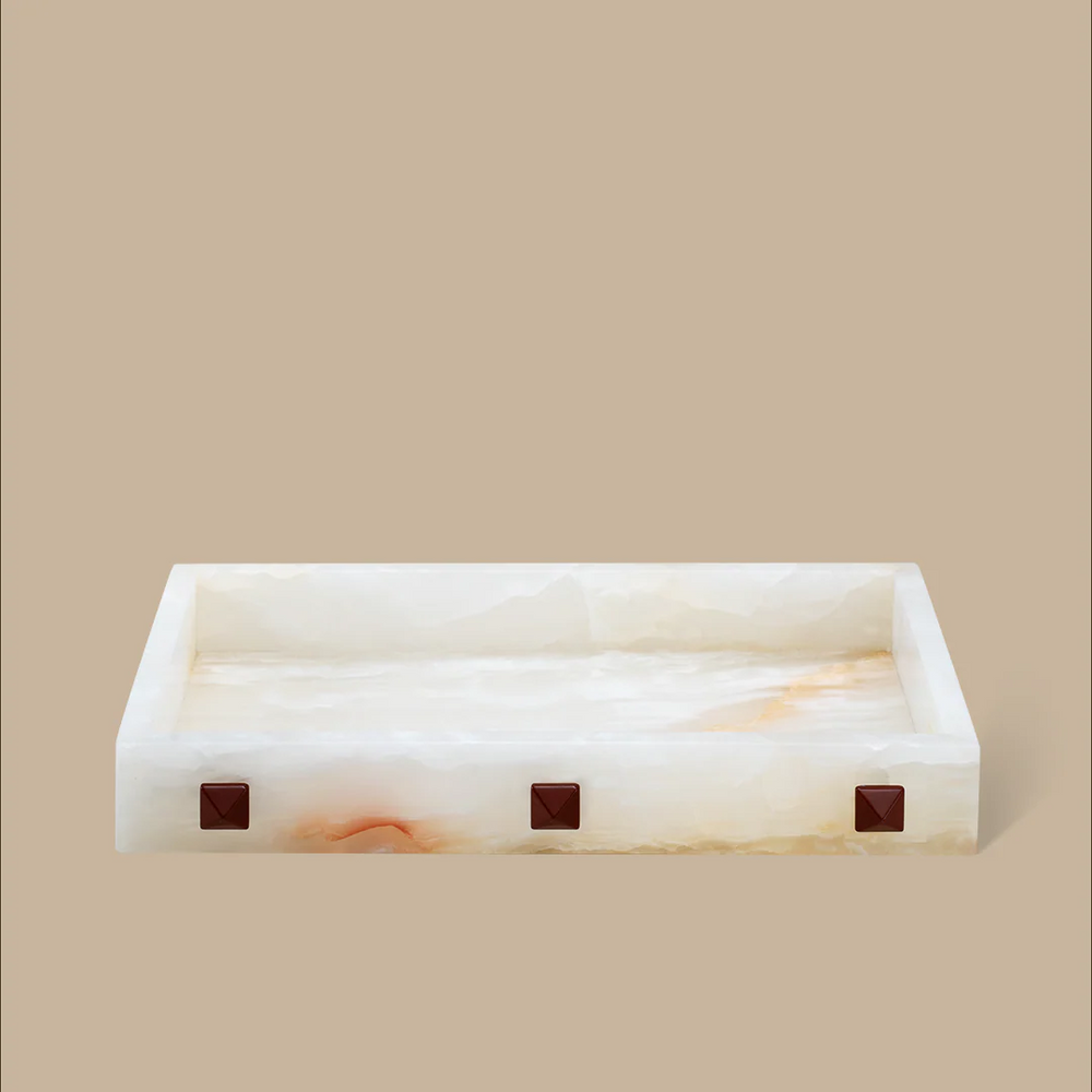 Forma Rectangle Tray - White Onyx with Rivets
