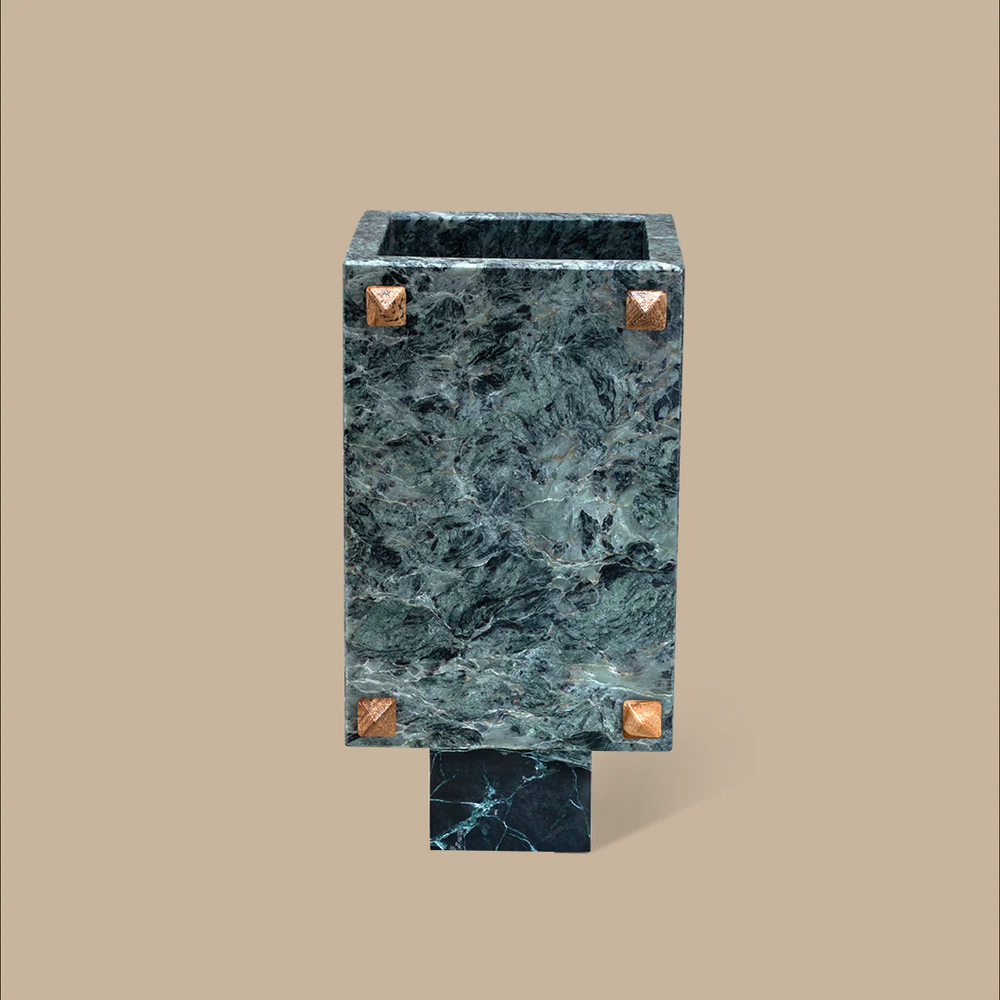 Trunk Vase - Verde Alpi Marble with Rivets