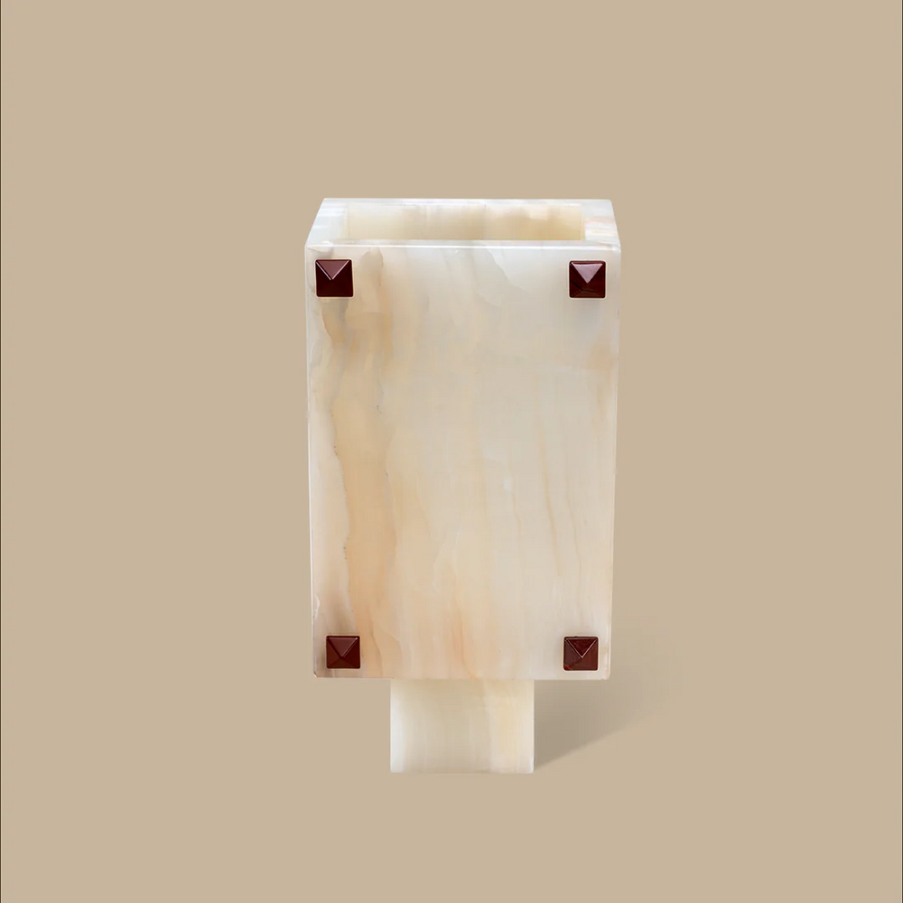 Trunk Vase - White Onyx with Rivets