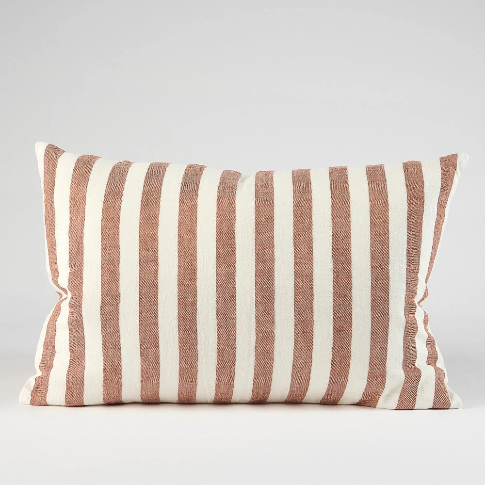 Santi Linen Cushion - Off White/Nutmeg Stripe